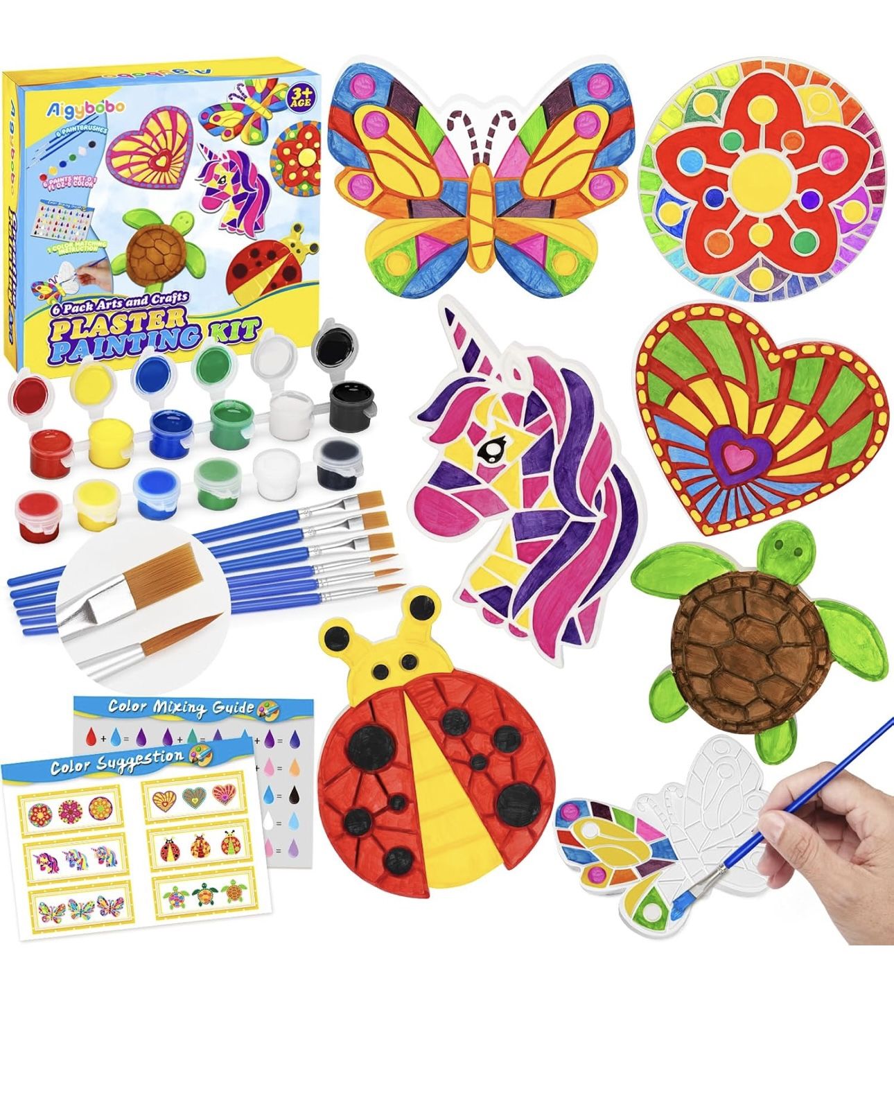 Kids Arts and Crafts Painting Kit, 6 Pack White Plaster Stones for Girls Ages 4-8, 8-12, DIY Creativity Art Supplies