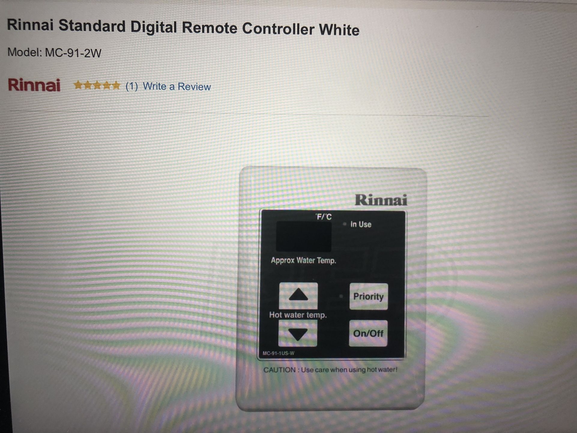 Rinnai Std Digital Remote Controller -White