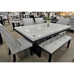 6- Pieces Light gray Top marble Dining set