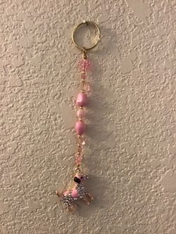 New pink rhinestone dog keychain