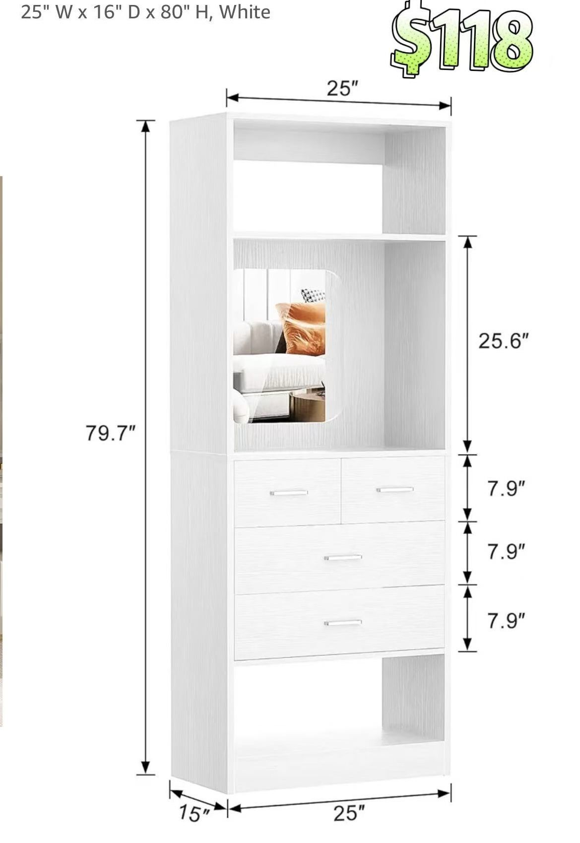 ✌️ Unikito 25" Closet System with Drawers, 2FT Freestanding Closets Organizer with Storage Shelves and Mirror, Sturdy Walk in Closet Tower for Bedroom