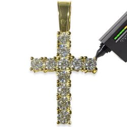Moissanite Cross Crucifix Pendant Men Women Italy 925 Sterling Silver, 14K Gold 5X Layered, Jesus Christ Pendant, Passes Diamond Tester