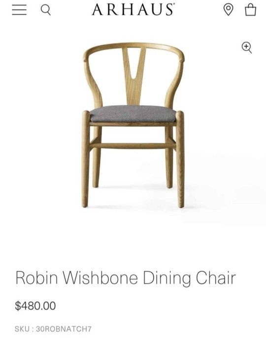 Arhaus Robin Wishbone Chairs (Natural wood, Cushing slate fabric)