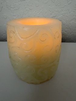 Round Decorative Flameless Candle with Scroll Design on the Side, Comes with Batteries