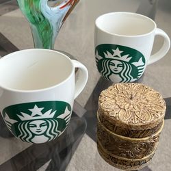 Starbucks Coffee Mugs, Christmas Candle And Festive Vase