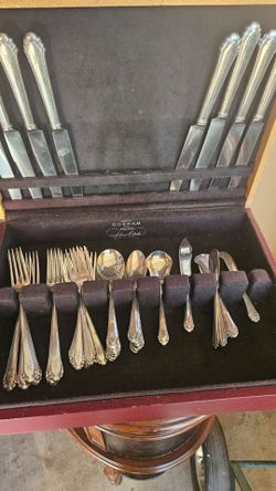 Vtg GORHAM Plate 1937 CAVALIER Silverware Flatware Lot Of 48 With Chest
