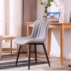 Modern Desk Chairs Set of 2, Armless Padded Computer Chairs with Black Metal Legs No Wheels Wide Seat Task Vanity Chair for Home, Bedroom,Grey