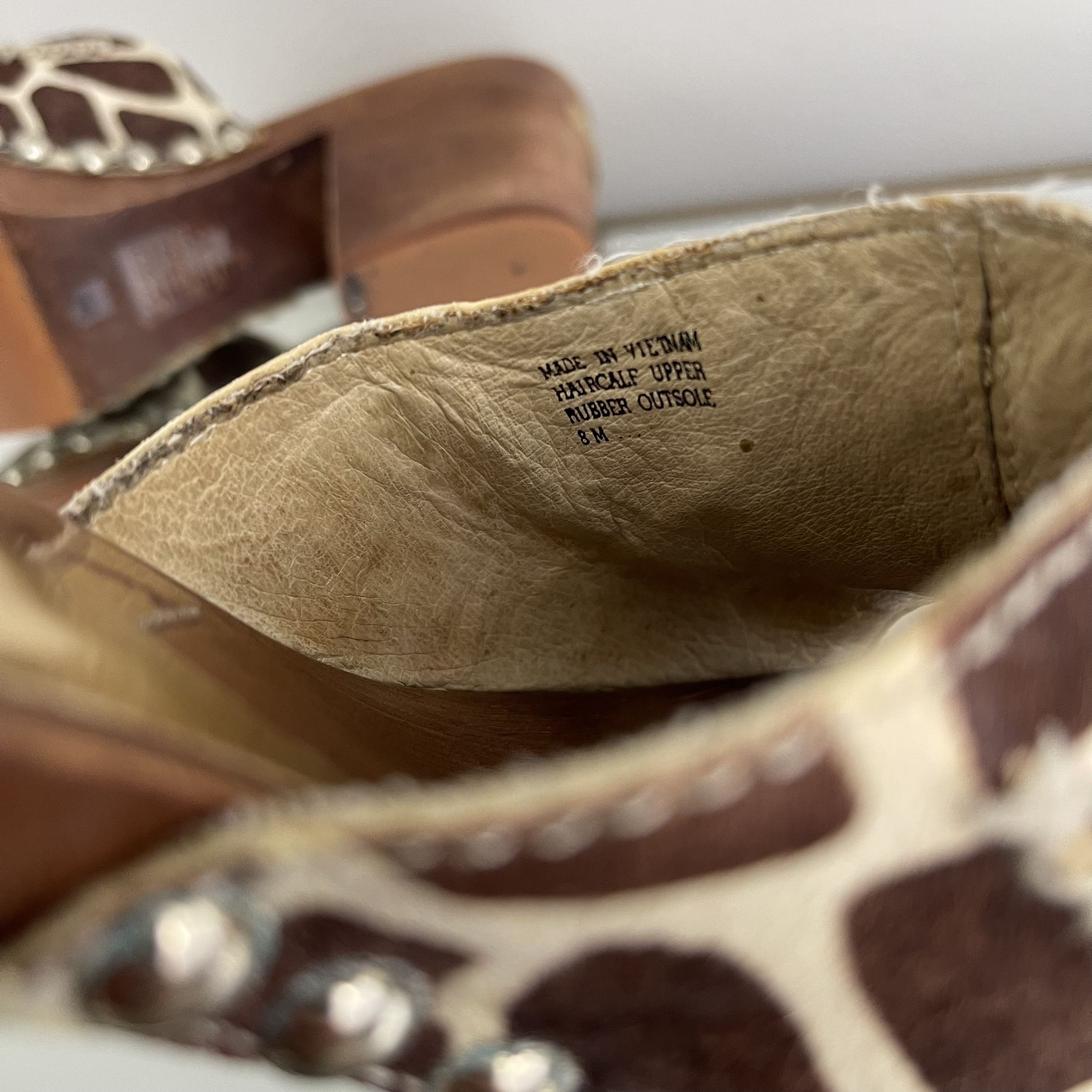 MICHAEL KORS Brown Creme Giraffe Printed Calf Hair Wooden Platform Heel Sandals