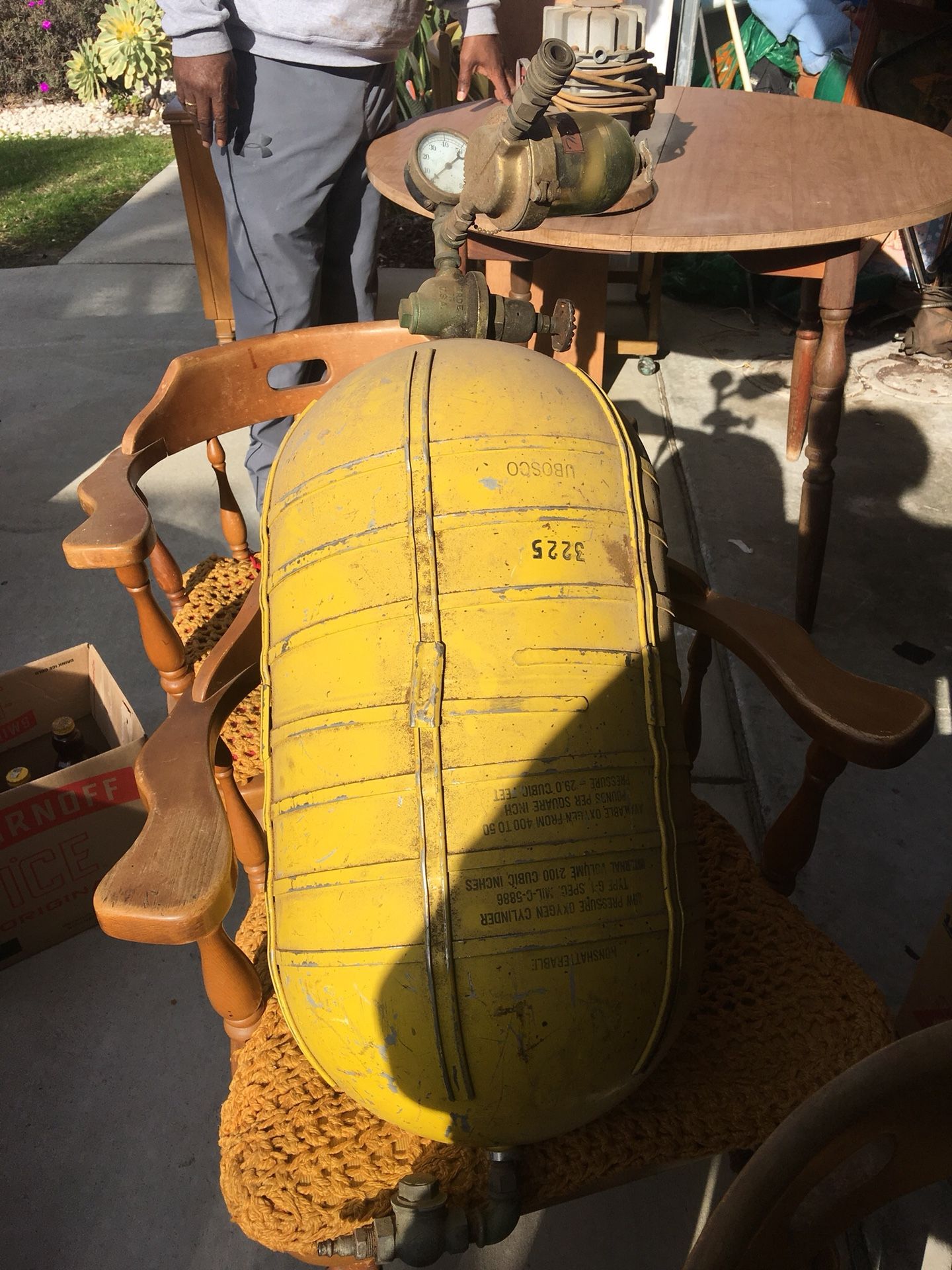 WWII WW2 military warplane tail gunner breathing oxygen tank cylinder