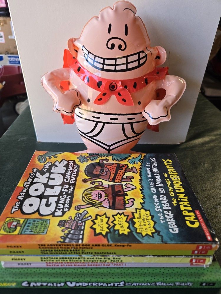 5 Book Captain Underpants Novels with Mini Blow Up Captain Underpants