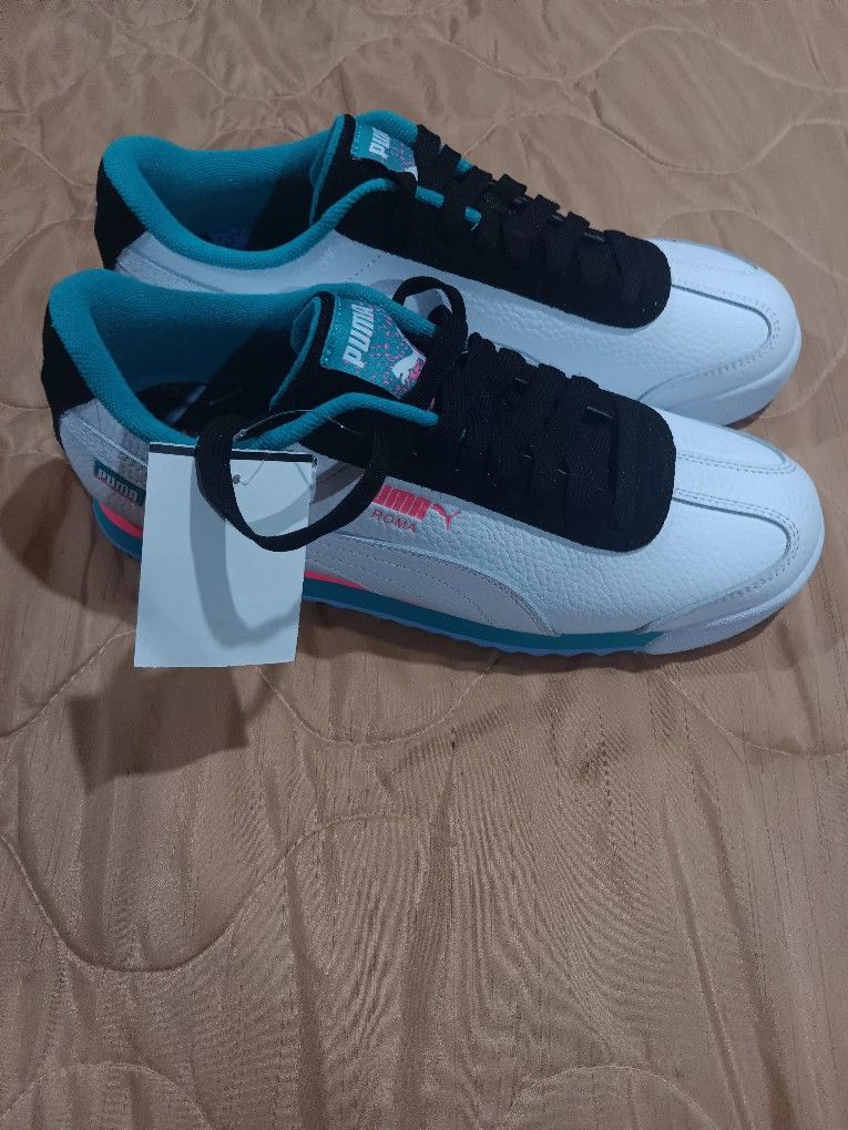 puma roma mens size 9.5  white blk teal pink Sneakers 