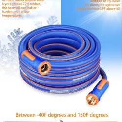 Garden Hose with Swivel Handle, 100 ft x 5/8 in Flexible Hybrid Rubber Water Hose with Solid Brass Connectors, Lightweight, Blue 500psi Burst Pressure