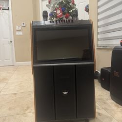 Pyle Portable Wireless BT Streaming Karaoke Machine Loudspeaker with Touch Screen and Wireless Microphone, Wheels and Handle Bar, Supports USB/SD/MMC/