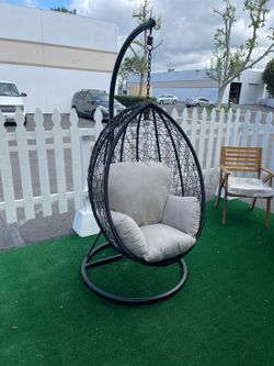 Beige & Black Patio Swing Chair w/ Stand