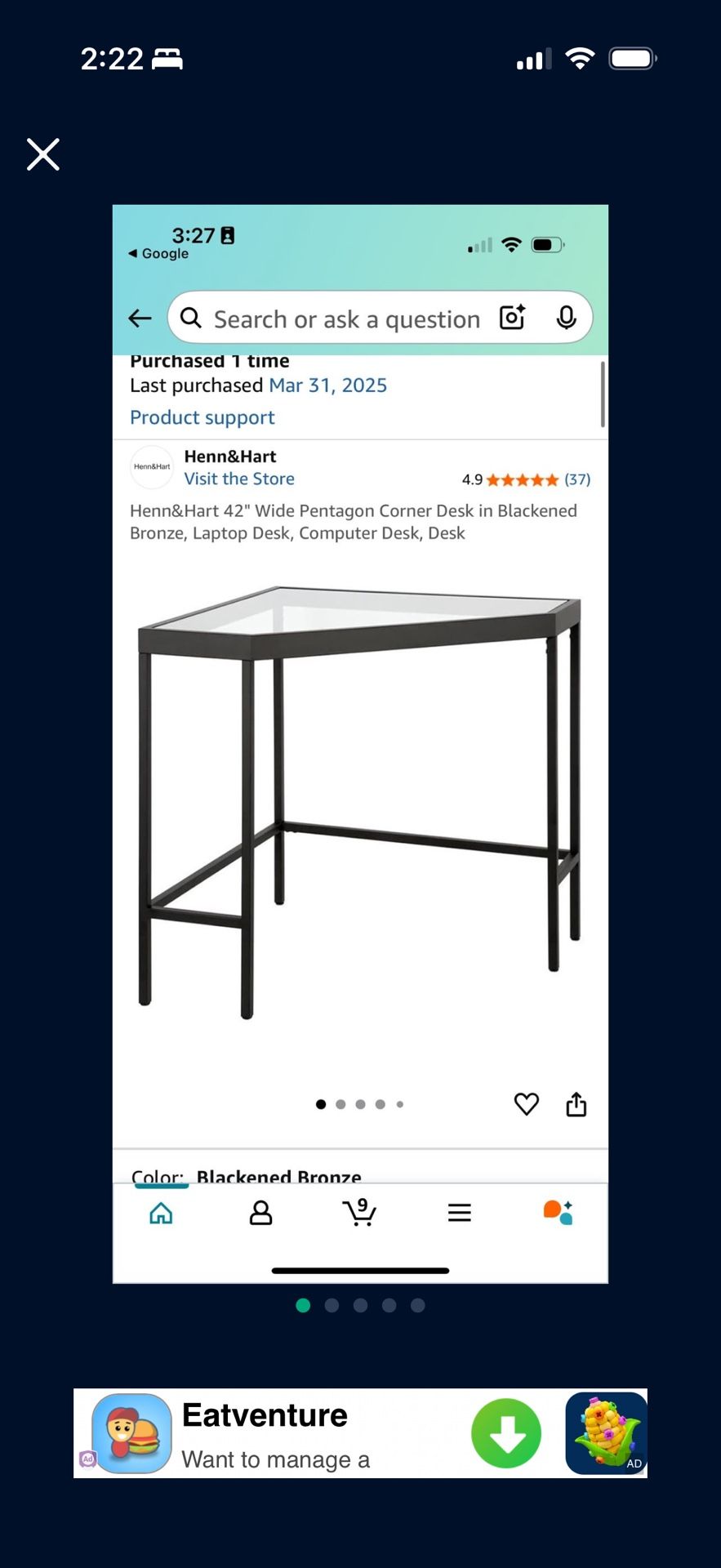 Corner Table Desk Black Metal And Glass