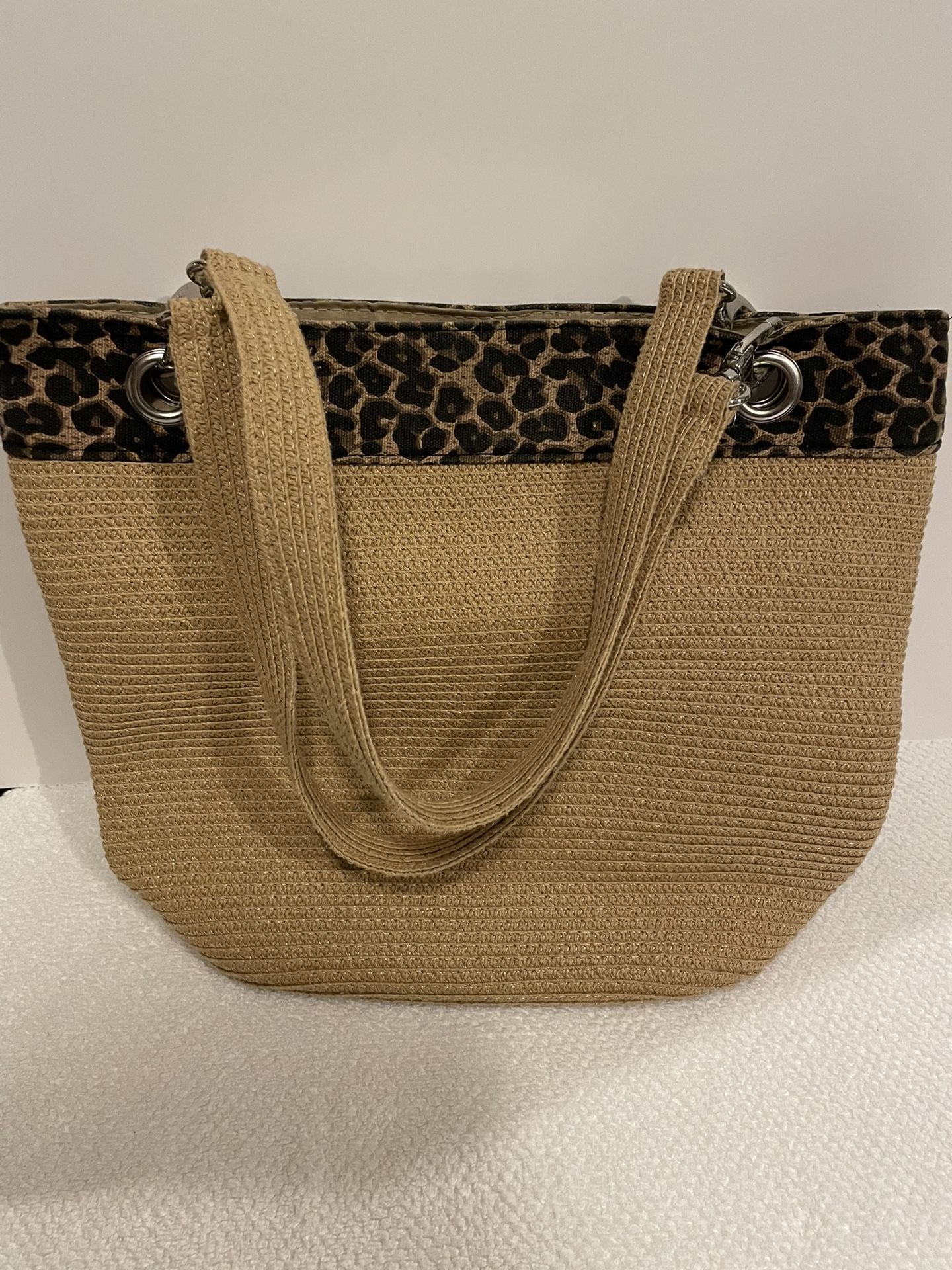 Natural Rattan Purse/Tote with Animal Print Edge