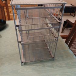 3 Tier Drawer Silver Metal Desk / Pantry Organizer 