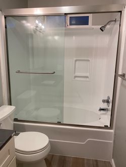Unused 5ft (60") Sliding Glass Shower/Tub Door - All Parts Included (Brushed Nickel)