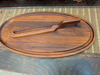 Vintage Dansk Teak Bread Board and Bread Bow Knife Cutting Board Charcuterie Board