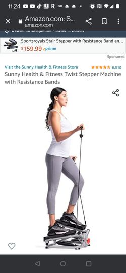 Sunny Health & Fitness Twist Stepper Machine with Resistance Bands

