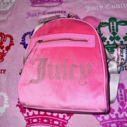 New Pink Juicy Couture Backpack + Bag Charm NWT Purse Bag Velvet MSRP $99