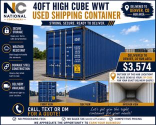 40FT High Cube Wind & Watertight Shipping Container Delivered to Denver, CO – $3,574