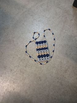 Handmade Beaded Crossbody Phone Pouch Bag Blue White & Tan