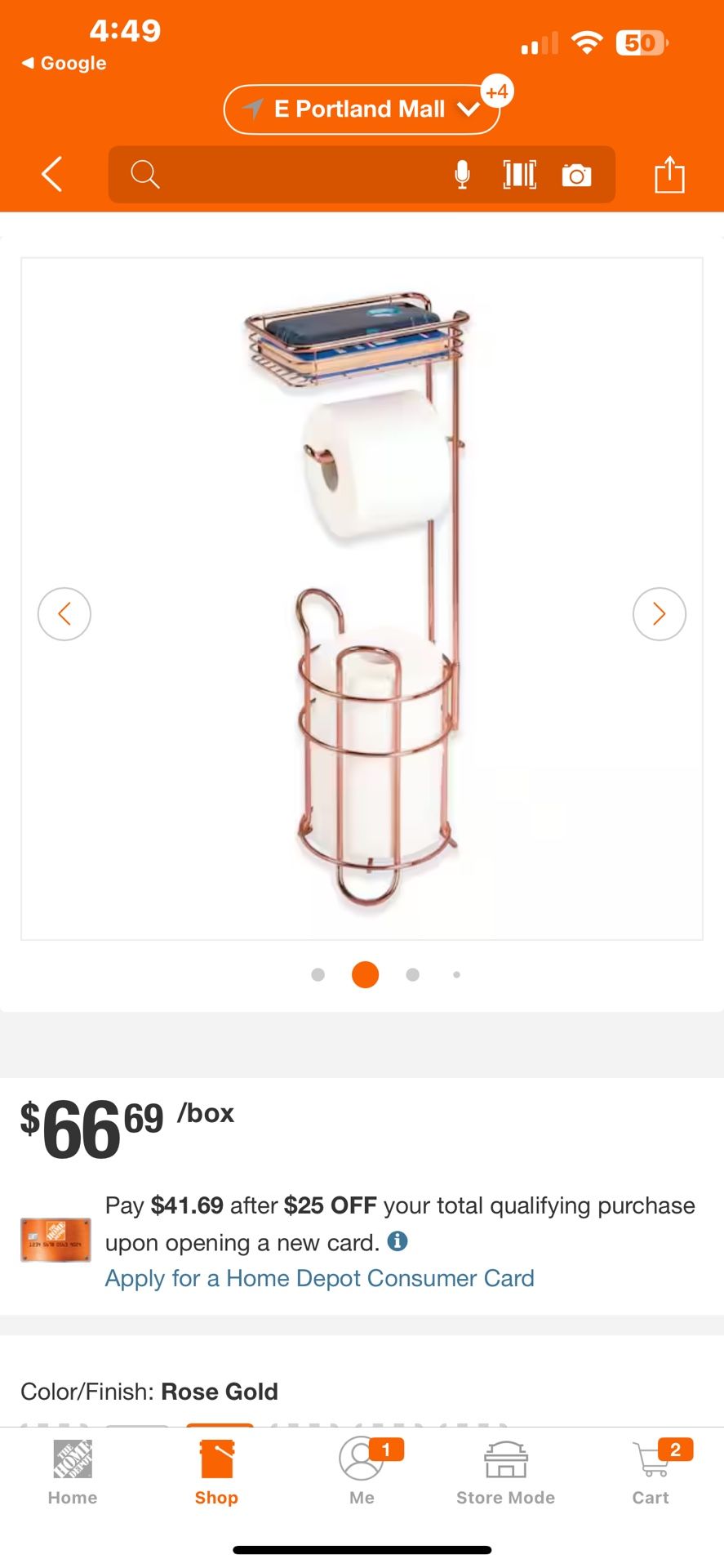 Freestanding Toilet Paper Holder Roll Storage Dispenser with Shelf in Rose Gold