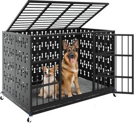 48 inch Indestructible Heavy Duty Dog Crate with Cushion, High Anxiety Extra Large Dog Cage for Large Dogs, XL Steel Escape Proof Dog Kennel with Lock