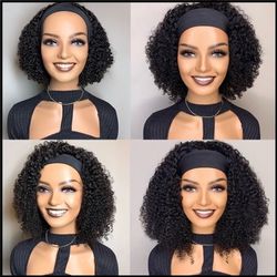 human hair Headband Kinky Curly Human Hair Wig For Women