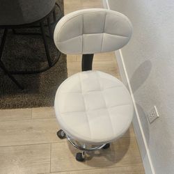 White Rolling Stool with Back Rest