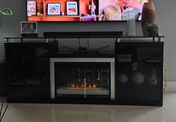 Black TV Stand with Electric Fireplace Insert