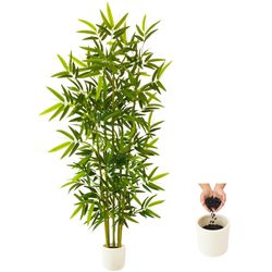 Artificial 6ft bamboo house plant with white planter