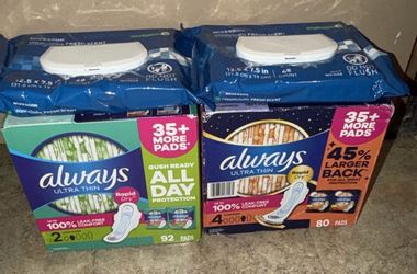 Always Ultra Thin Pads Bundle with Wipes