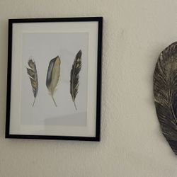 Feather Frame And 2 Gold Feather Decor 
