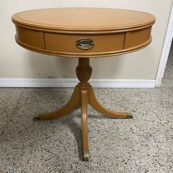 Vintage Chippendale Drum Table, 2 Drawers & brass feet 28”W x 27”H