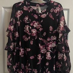 Brand New Ladies Black Floral Dressy Tops Sizes L & XL $6.00 Each Firm