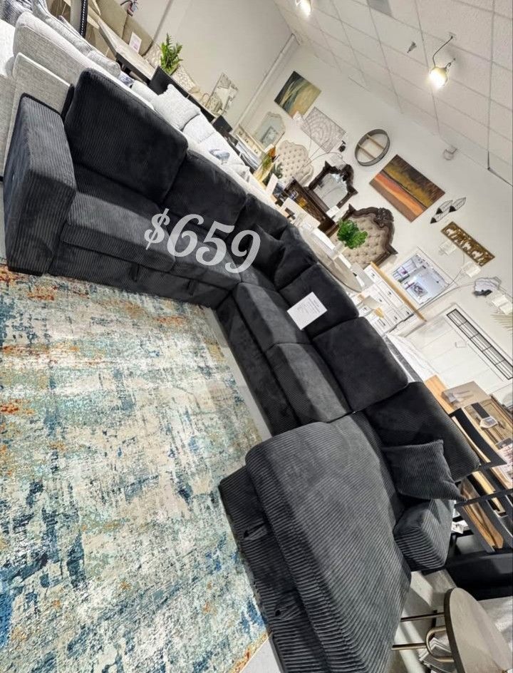 Beautiful Black 4-Pc Convertible Sectional Sofa Couch With Double Storage, Pullout Bed, And USB Port  No Tax