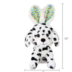 plush puppy with  bunny ears black/white spotted.10in