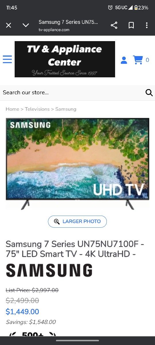 Samsung 75 Inch 4k UHD Smart Tv