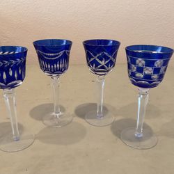 Bohemian Cobalt Blue Cut To Clear Wine Glass Crystal Vintage