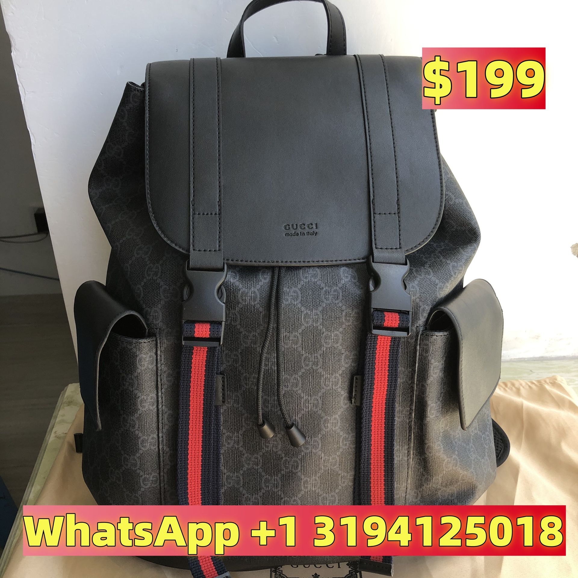 Gucci GG Supreme PVC & leather Backpack gray x black
