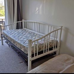 Day Bed Pull Out Twin Bed, White Frame Comes With Mattress