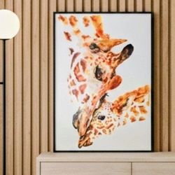 30x20 Canvas Giclee Print Artwork "Nuzzle" Giraffe Mother And baby. New