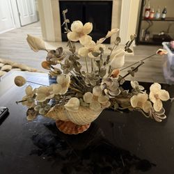 Vintage Seashells Flower Bouquet Floral Arrangement Capos Leaves Decor 11in 