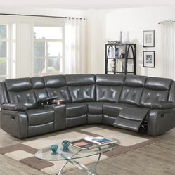 GREY MANUAL RECLINE SECTIONAL SOFA. FINANCING AVAILABLE 