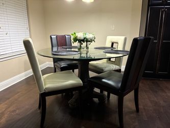 Round Glass Top Dining Table with 4 Chairs