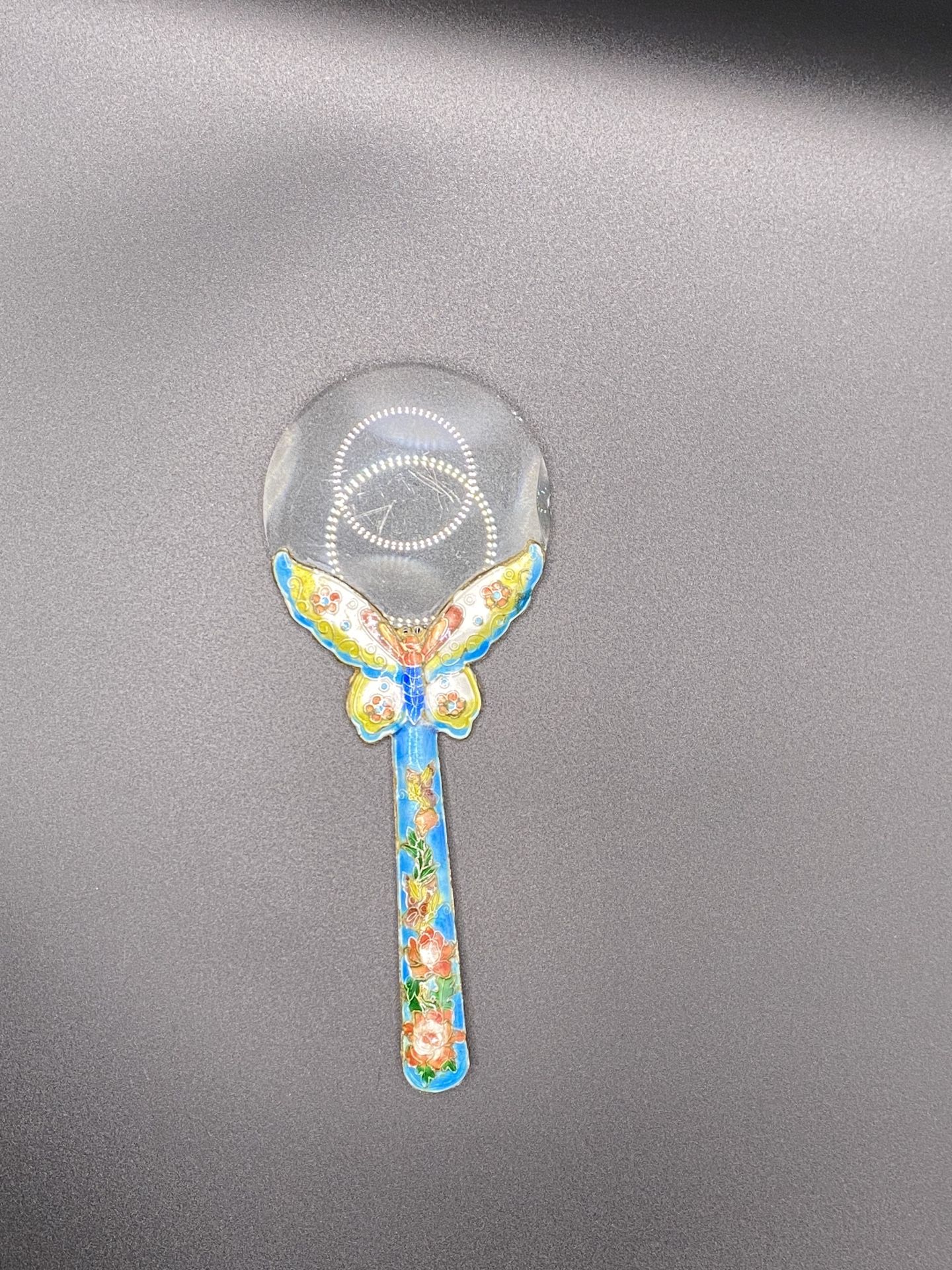 Chinese Cloisonne Vintage magnifying glass Bronze foetus silver blue magnifying glass Chipped Glass