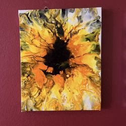 Original Hand-Painted Sunflower Abstract | 8x10 Acrylic Pour Canvas