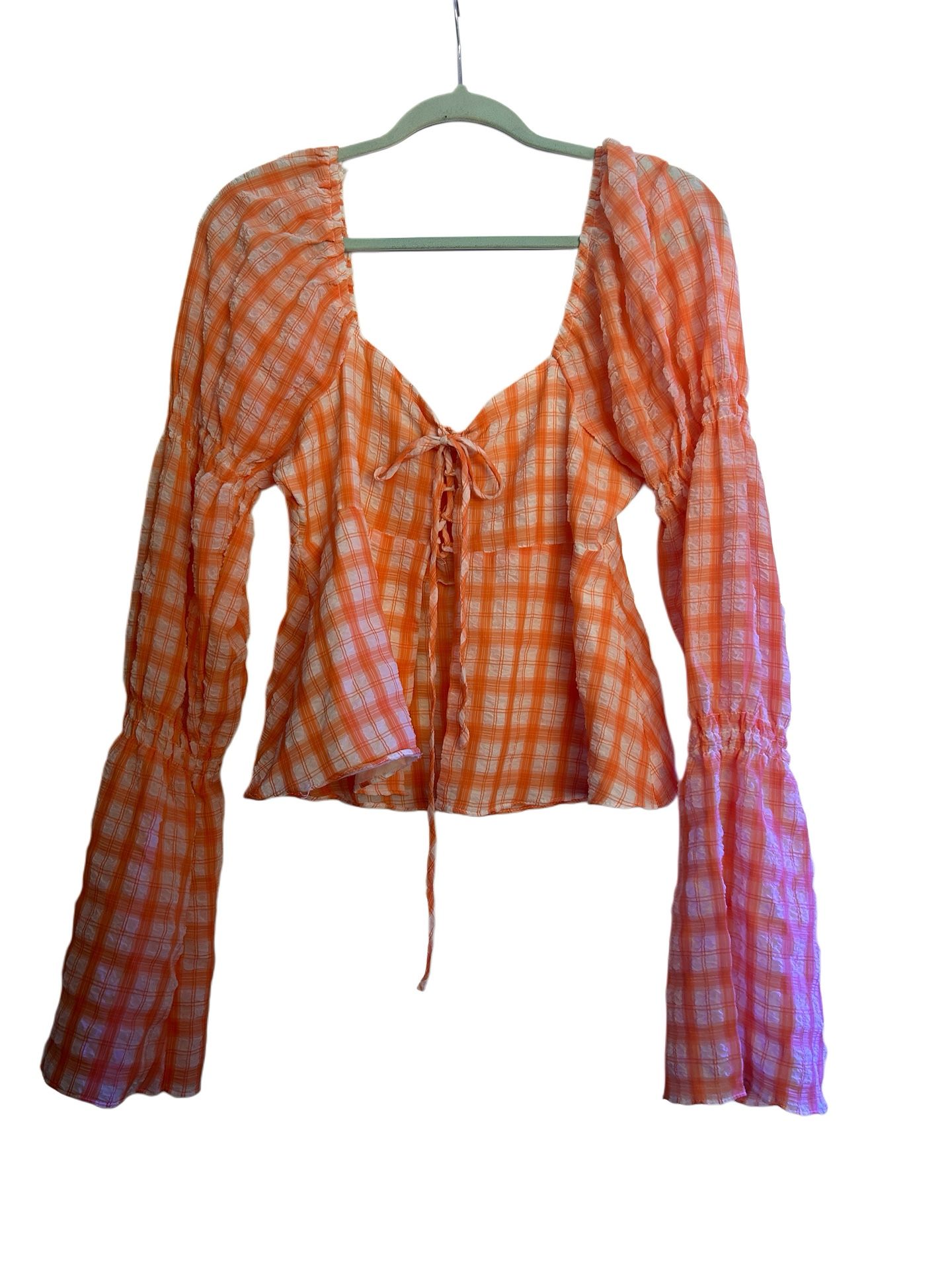 Free People Orange & White Picnic Party Cropped Tank Top - Size M